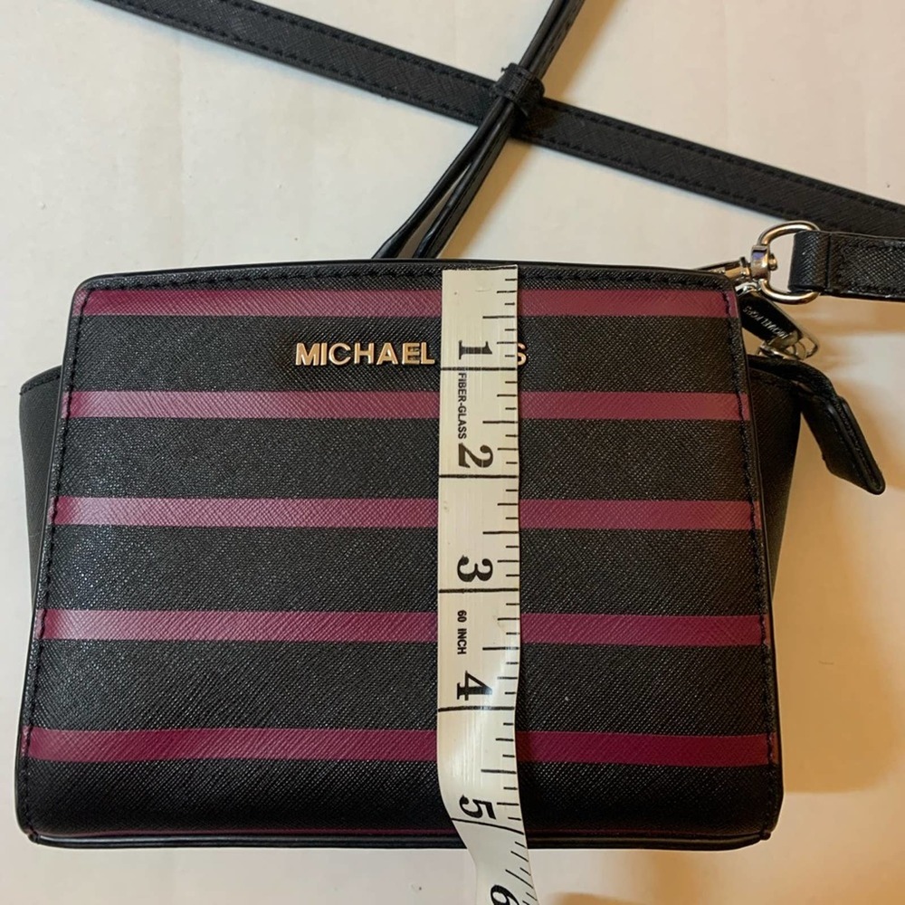 Michael Kors Mini Bag Striped Crossbody Black Violet Messenger Selma - Picture 12 of 14